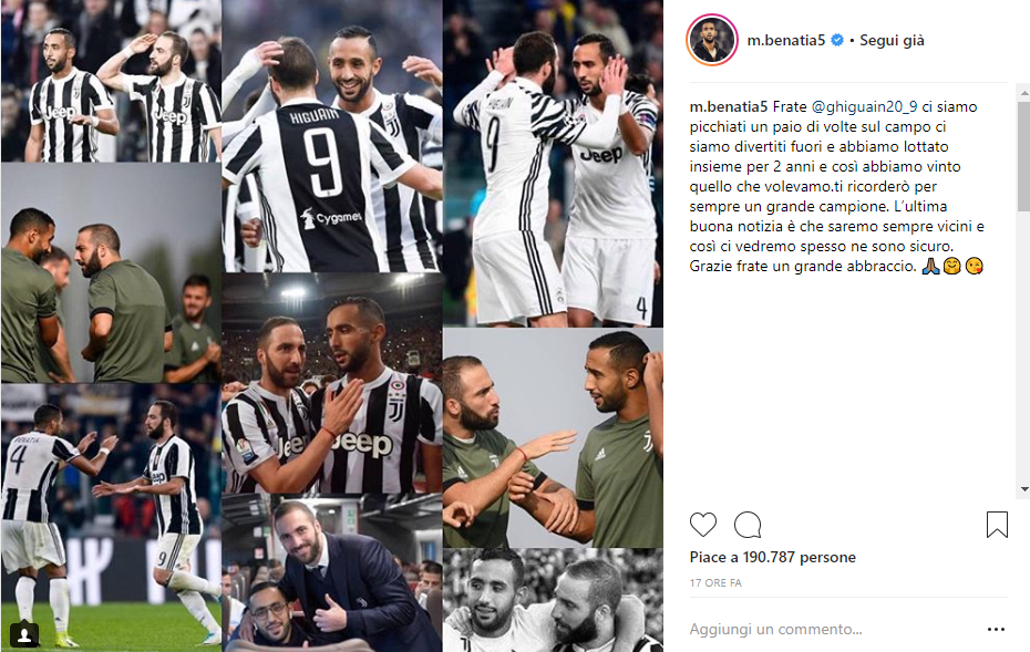 Saluti Benatia a Higuain